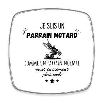 parrain motard cool - Magnet carré - blanc - Devant