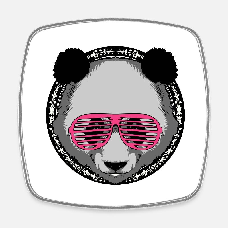 panda lunette pink rose - Magnet carré - blanc
