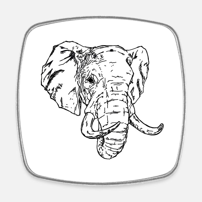 Éléphant - Magnet carré - blanc