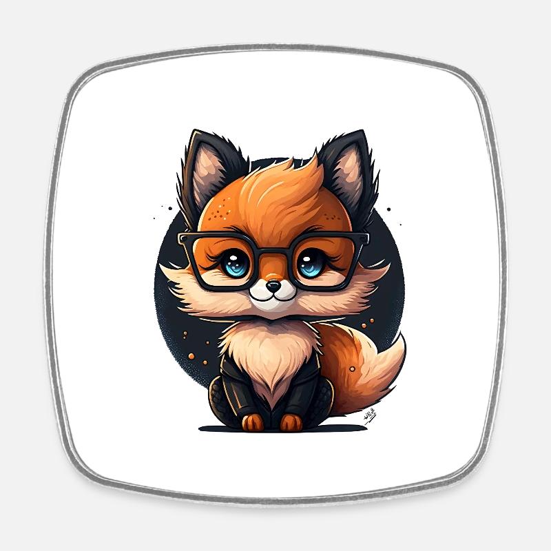 Mignon Mignon Cartoon Fox avec des lunettes - Magnet carré - blanc
