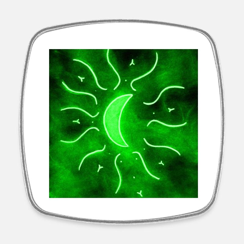 GREEN MANDALA MOON - Square fridge magnet - white