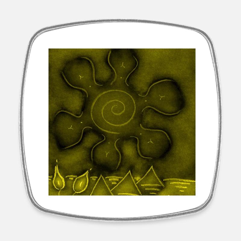 SUN ON YELLOW PYRAMIDS - Square fridge magnet - white