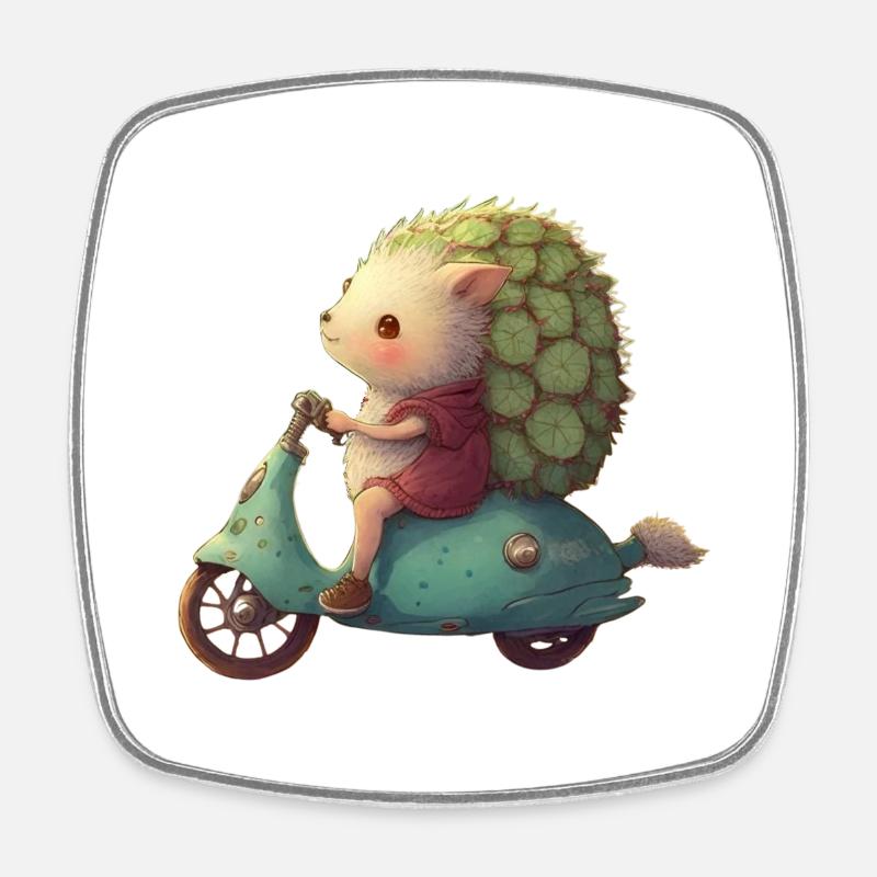 Hedgehog scooter - Square fridge magnet - white