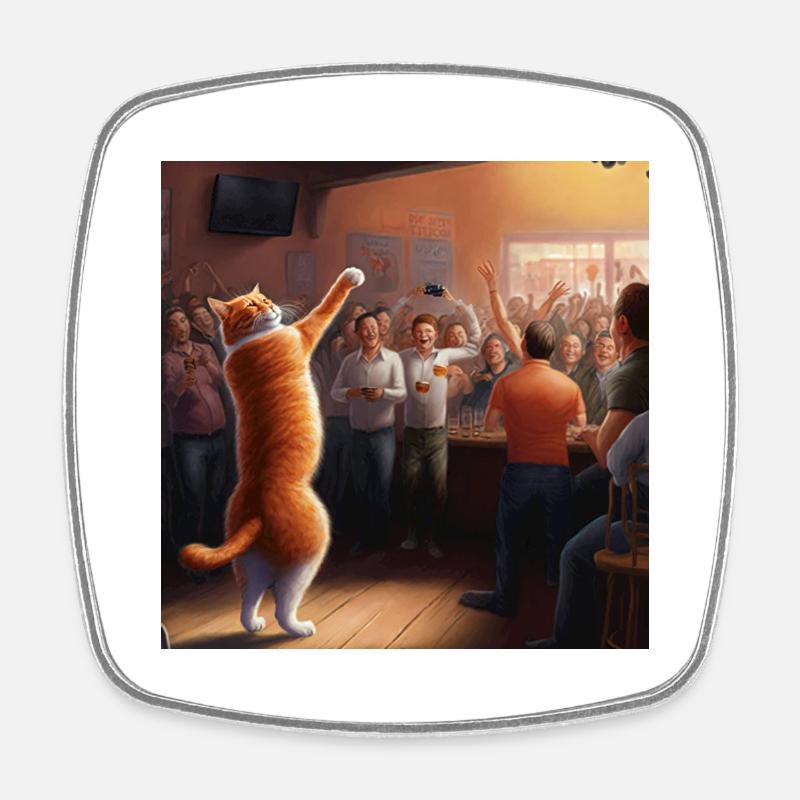 Orange cat dancing - Square fridge magnet - white