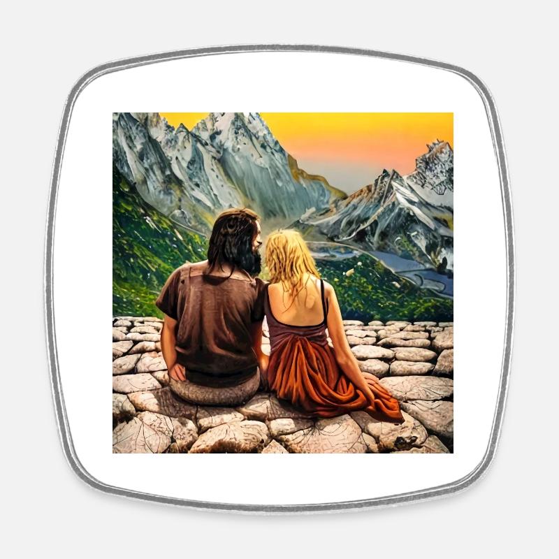 Mountain Romance - Square fridge magnet - white