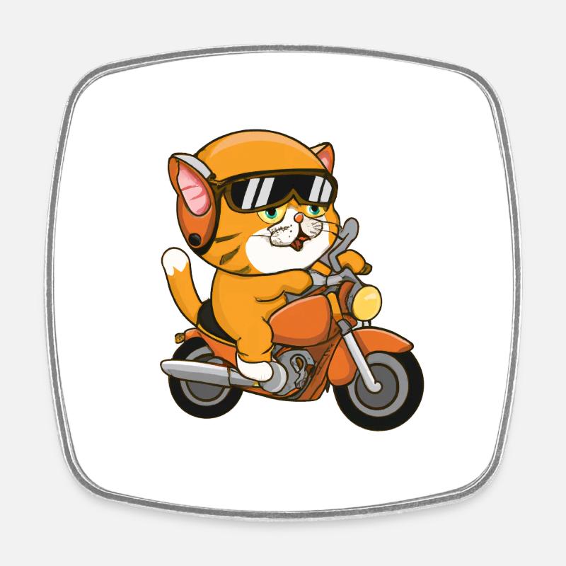 Chat avec moto - Magnet carré - blanc