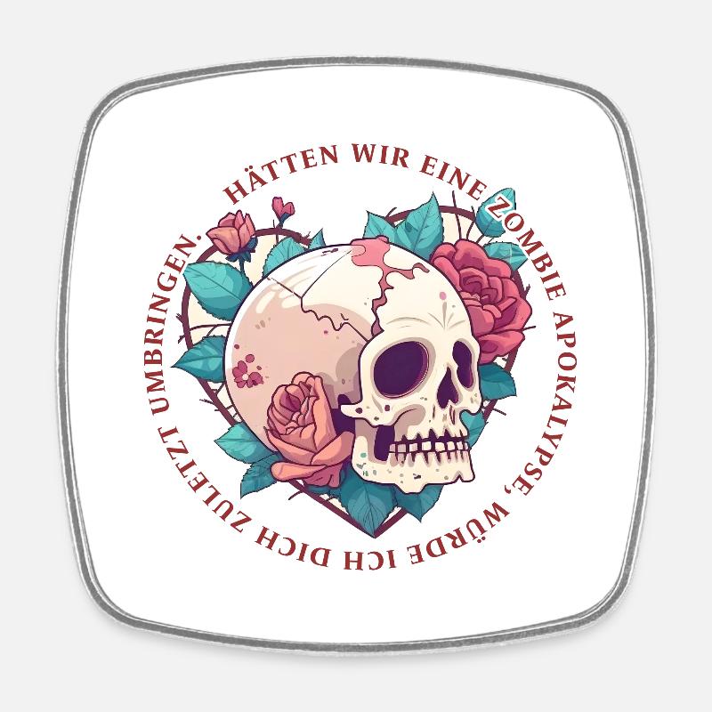 Liebe Paar Zombie Apokalypse skull romantisch - Viereckiger Kühlschrankmagnet - Weiß