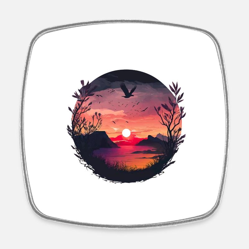 Oiseaux du coucher du soleil - Magnet carré - blanc