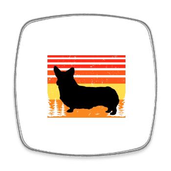Corgi Dog Silhouette Vintage Sunset for Dog Lovers - Square fridge magnet - white - Front