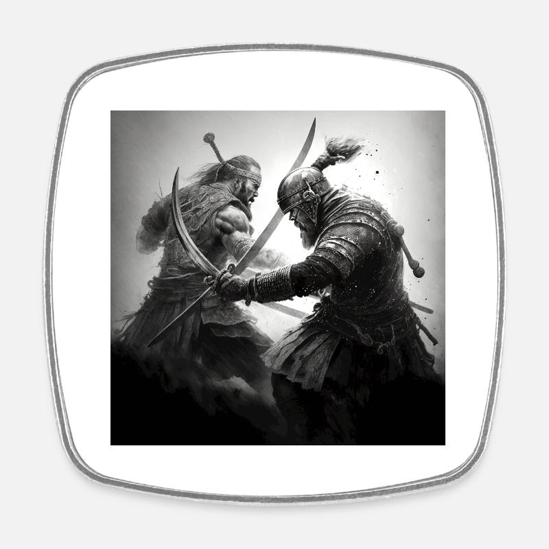 Samouraï Vs Vikings - Magnet carré - blanc