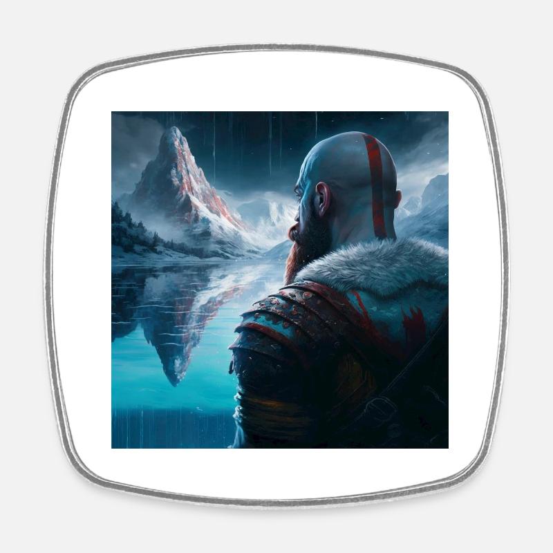 kratos devant les montagnes - Magnet carré - blanc
