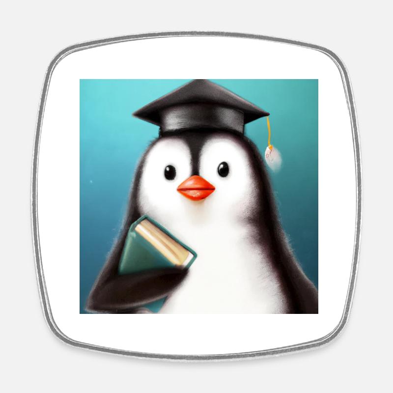 Penguin Graduate - Square fridge magnet - white