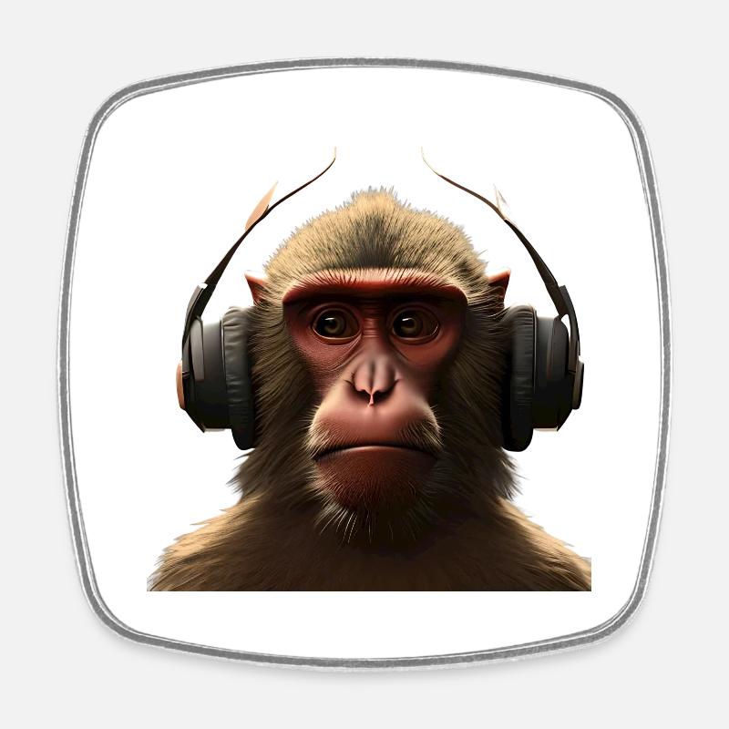 Monkey Headphone T-shirt - Square fridge magnet - white