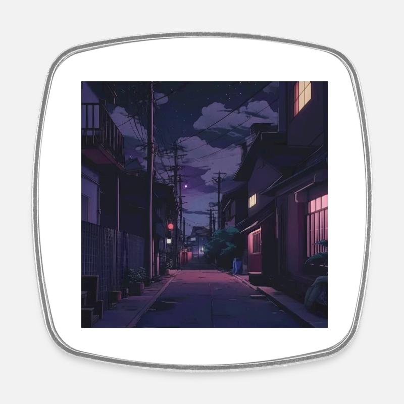 Lofi night - Viereckiger Kühlschrankmagnet - Weiß