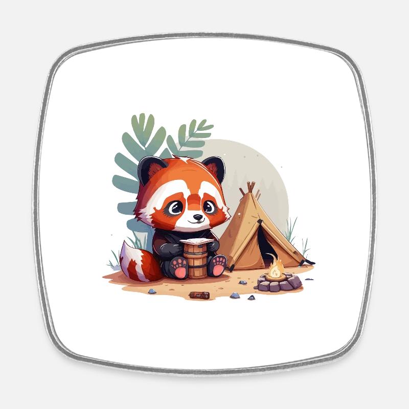 red panda camping - Square fridge magnet - white