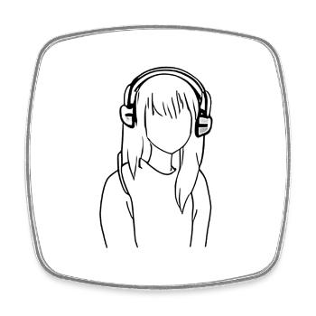 Fille dessin animé manga écouteurs - Magnet carré - blanc - Devant