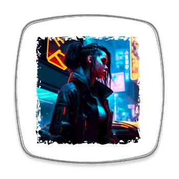 Sci-Fi Neon Artwork mit einem jungen Punk in Neon - Viereckiger Kühlschrankmagnet - Weiß - Vorne