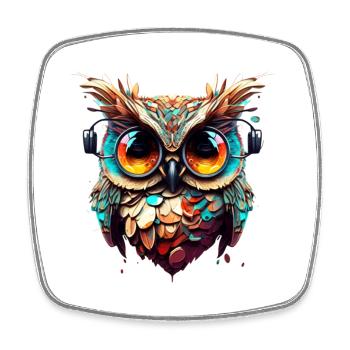 Owl with big eyes under cool glasses - Square fridge magnet - white - Front