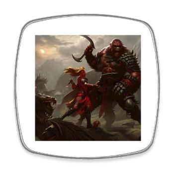 Orc vs. Woman - Square fridge magnet - white - Front