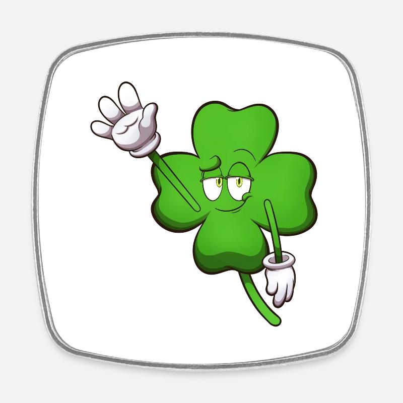Four-Leaf Clover Character Waving - Square fridge magnet - white