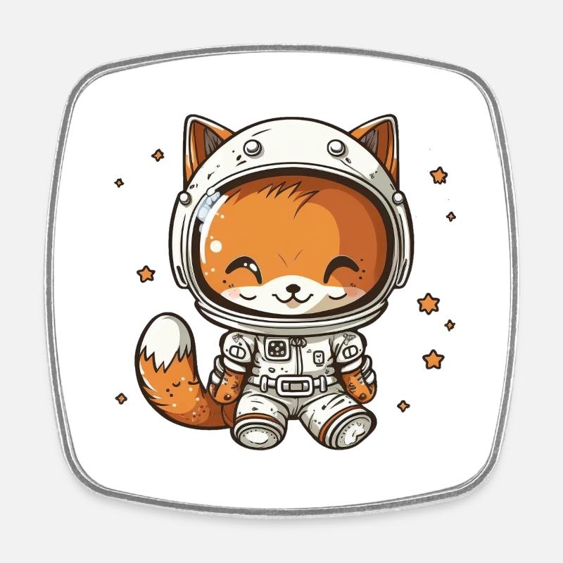 Kawaii mignon Happy Astronaut Fox - Magnet carré - blanc