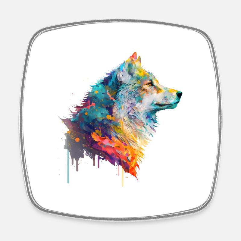 Aquarelle Loup - Magnet carré - blanc