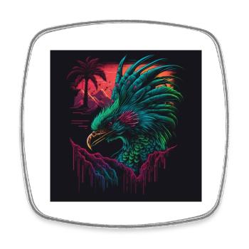 Peacock with neon colors, synthwave / 80s - Square fridge magnet - white - Front