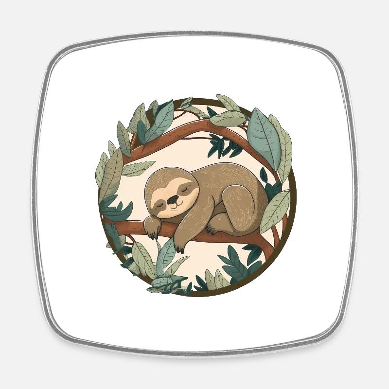 Sleeping Sloth - Square fridge magnet - white