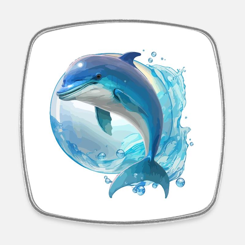Der Delfin - Viereckiger Kühlschrankmagnet - Weiß