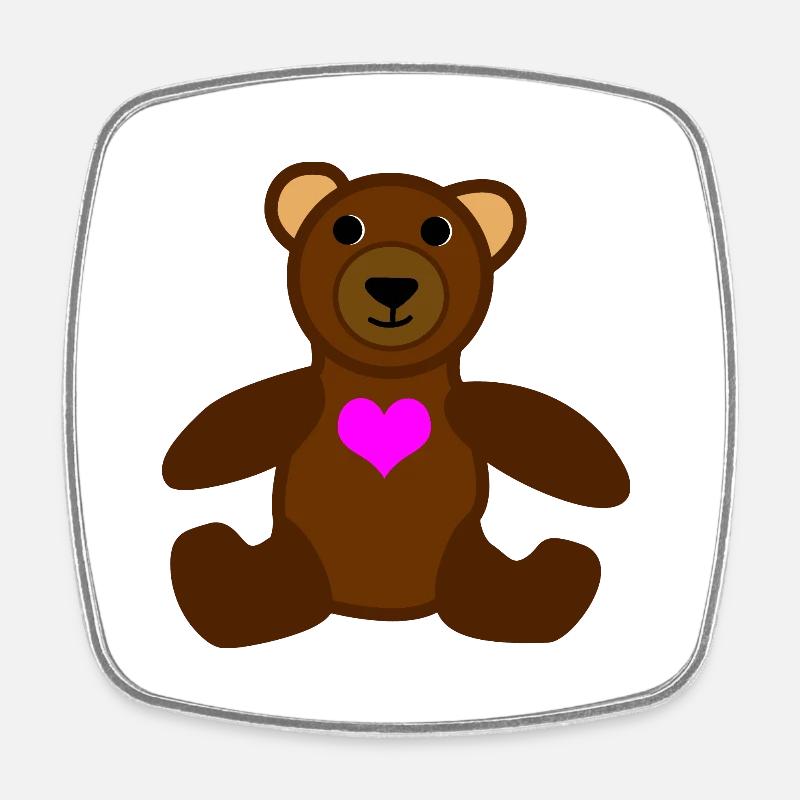 Bear with a pink heart - Square fridge magnet - white