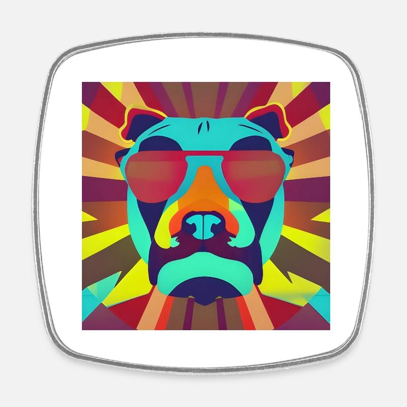 Bulldog with sunglasses - Square fridge magnet - white