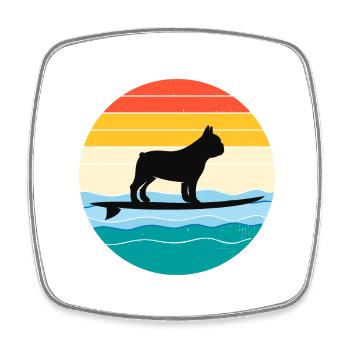Bouledogue Français Propriétaire Dog Surfing Retro Vintage - Magnet carré - blanc - Devant