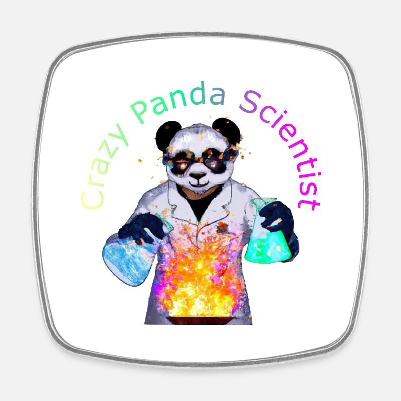 Crazy Panda Scientist - Square fridge magnet - white