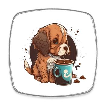 Cute Dog Drinking Coffee - Square fridge magnet - white - Front