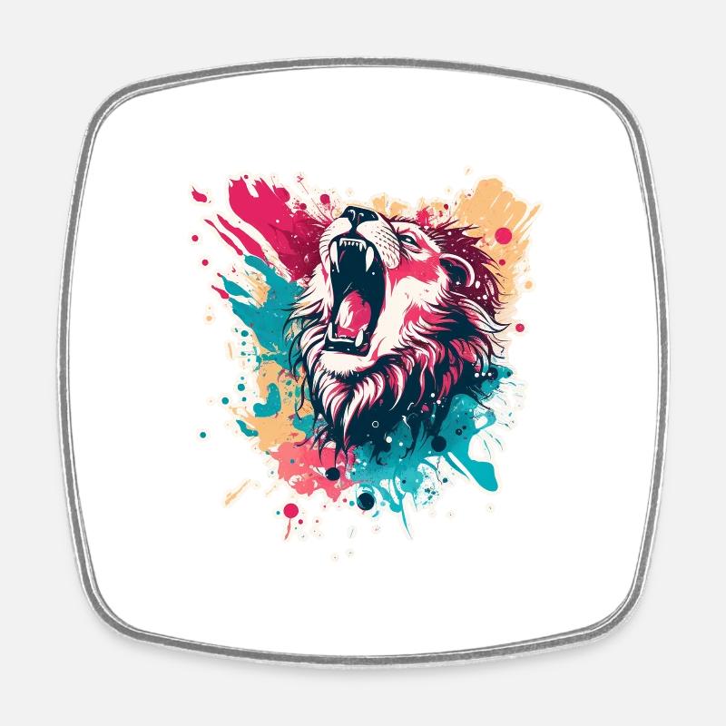 Lion - Magnet carré - blanc