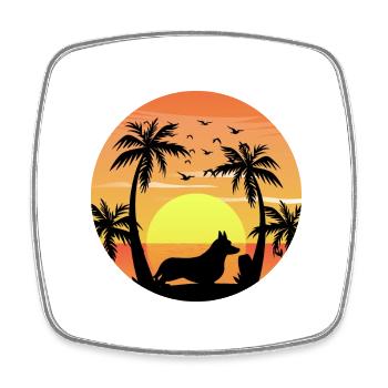 Cardigan Gallois Corgi Dog Surf Beach Palmiers - Magnet carré - blanc - Devant