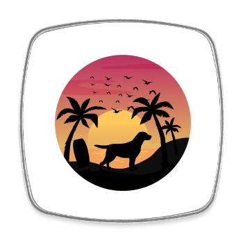 Labrador Retriever Dog Surfing Beach Palm Trees - Square fridge magnet - white - Front