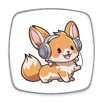Kawaii Süßer glücklicher bunter Hund mit Kopfhörern - Viereckiger Kühlschrankmagnet - Weiß - Vorne