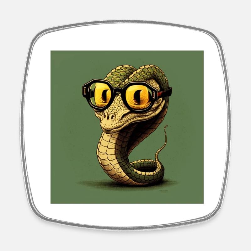 The retro spectacle snake - Square fridge magnet - white