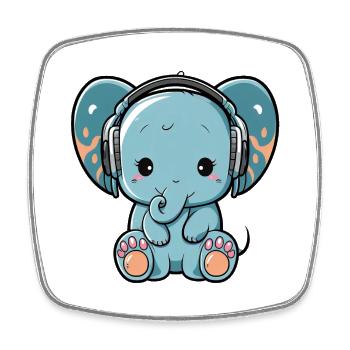 Kawaii Mignon Happy Colorful Elephant avec casque - Magnet carré - blanc - Devant