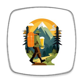 Wanderer mit Bier in der Natur. Outdoor Motiv - Viereckiger Kühlschrankmagnet - Weiß - Vorne