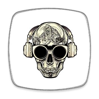 Totenkopf mit Kopfhörer und Sonnenbrille - Viereckiger Kühlschrankmagnet - Weiß - Vorne