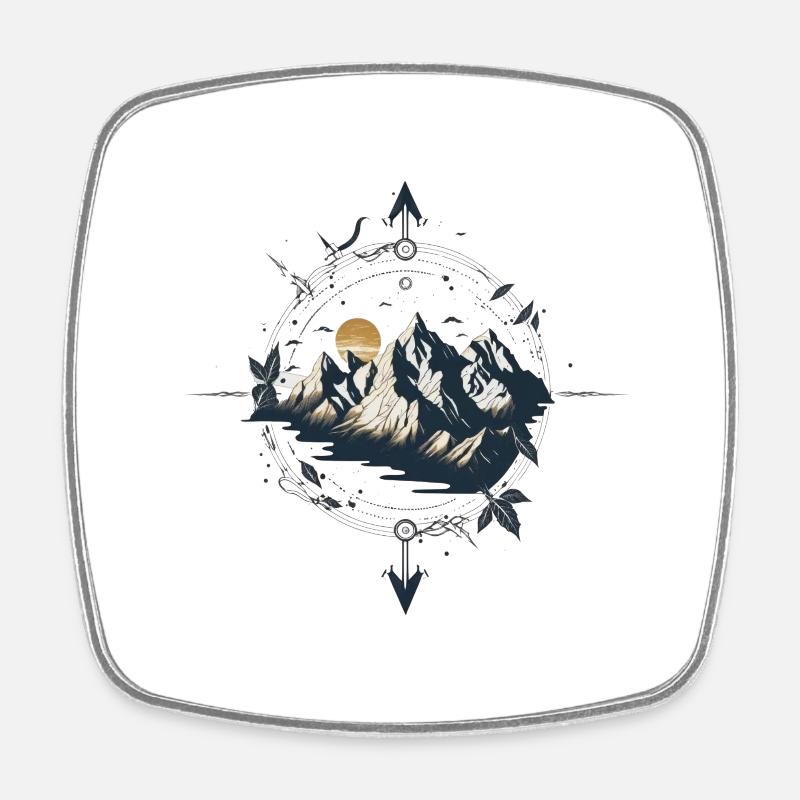 Compass with mountains for outdoor lovers - Square fridge magnet - white