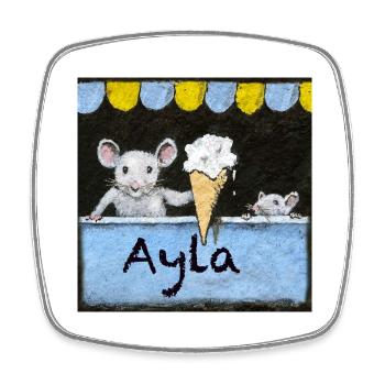 Ayla Personalised Name with mice selling Icecream - Square fridge magnet - white - Front