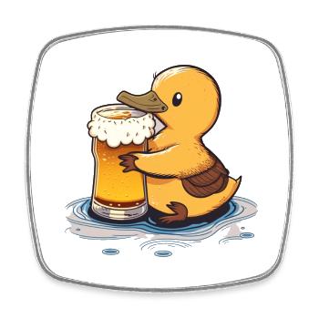 Süßes Entlein mit Bier. Lustiges Bier mit Tier - Viereckiger Kühlschrankmagnet - Weiß - Vorne
