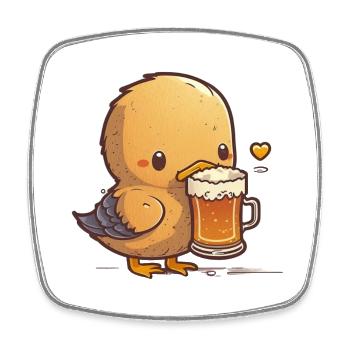 Mignon bébé caneton avec de la bière. Chemise de bière - Magnet carré - blanc - Devant