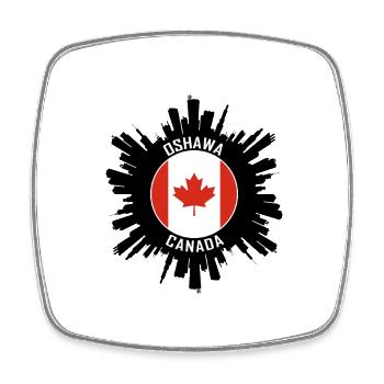 Souvenir de voyage du drapeau Skyline d’Oshawa Canada - Magnet carré - blanc - Devant