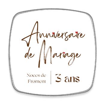 Anniversaire de mariage 3 ans cadeau personnalisé - Magnet carré - blanc - Devant