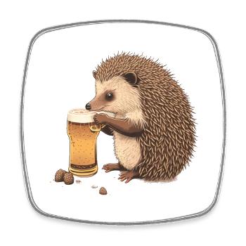 Süßer Igel mit Bier - Viereckiger Kühlschrankmagnet - Weiß - Vorne