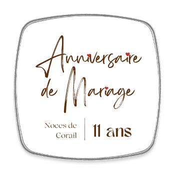 Anniversaire de mariage 11 ans cadeau personnalisé - Magnet carré - blanc - Devant